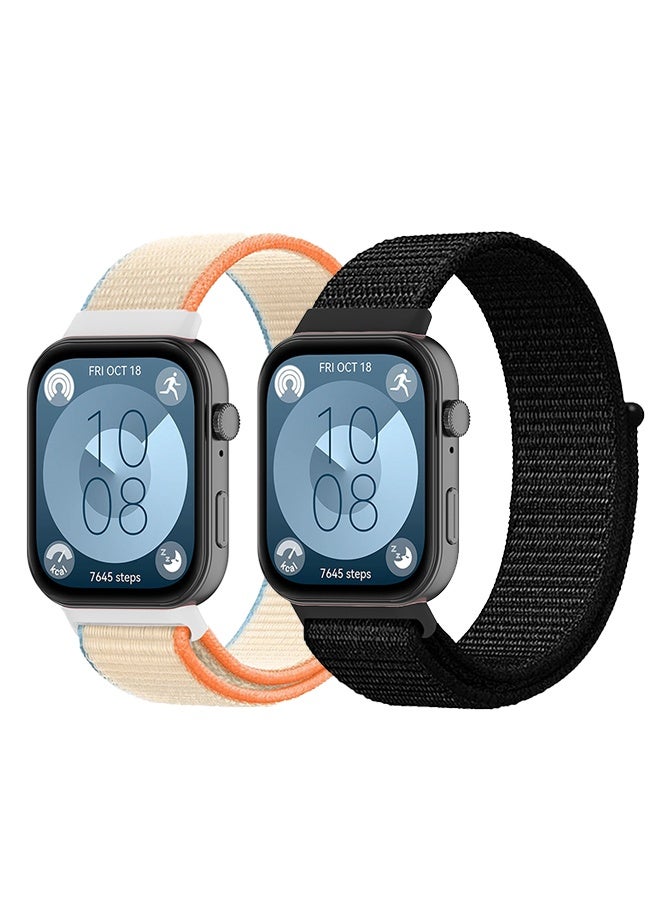 2 Packs Sport Loop Band Compatible with Huawei Watch Fit 3 Sport Replacement Wristbands Intended Adjustable Strap Nylon Weave Women Men Stretchy Braided Wristband Breathable - Image 1